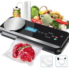 Fully Automatic Vacuum Sealer 80 Kpa Vacuum Sealer for Dry and Wet Food, 7 in 1 Professional Foil Sealer with Kitchen Scale, Includes Vacuum Bags and Hoses