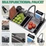 Drop-in Waterfall Sink Workstation with Faucet Combo and Cup Washer, 26.7" x 17.6" x 7.9" Stainless Steel Waterfall Bowl, Modern Smart Undermount Kitchen Unit, for Household Use, Gun Grey Image 6