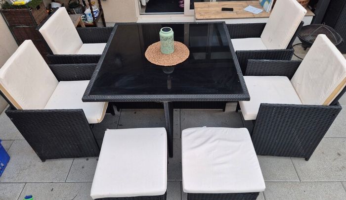9 Piece Rattan Black Cube Dining Set