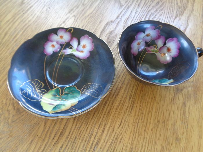 Princess China (Occupied Japan) Black Teacup and Saucers x 2 for Sale