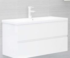 Sink Cabinet with Built-in Basin High Gloss White Chipboard