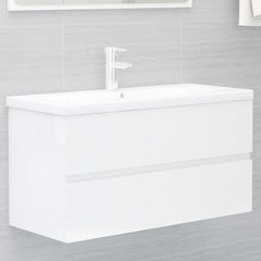 Sink Cabinet with Built-in Basin High Gloss White Chipboard