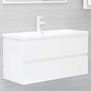 Sink Cabinet with Built-in Basin High Gloss White Chipboard