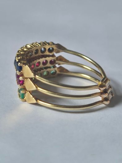14ct Gold Sapphire, Ruby And Emerald, Harem Ring. High Quality Precious Stones.