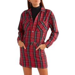Current/Elliott Red Denim Plaid Dress