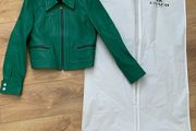 Coach Leather Bomber Jacket green