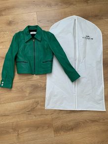 Coach Leather Bomber Jacket green