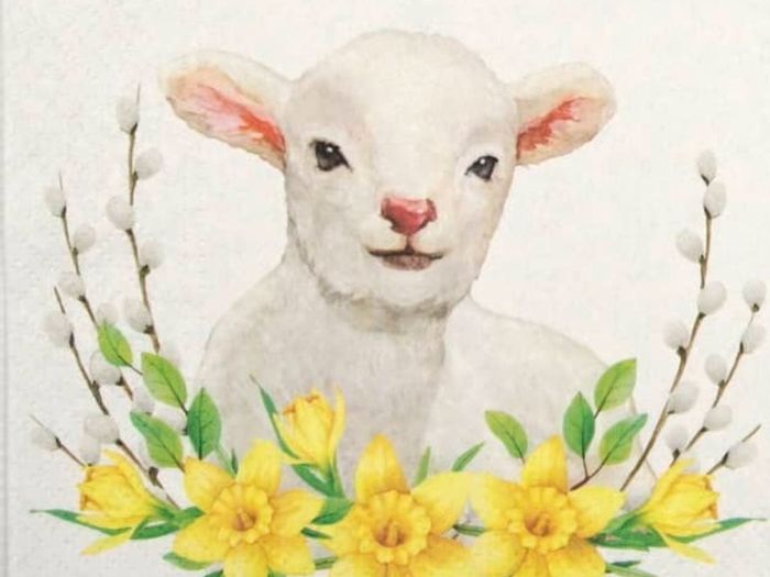 Large brand new unscented decorative pillar candle spring easter lamb decoration