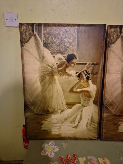 Rare find. Vintage Couple of Large Ballerinas Scene. Ballet Art.