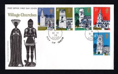 1972 Great Britain Old Village Churches Commemorative Stamps Royal First Day Cover (FDC) with Wheatley Oxford cancel