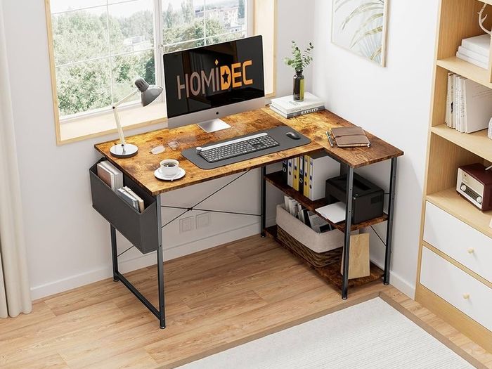 FREE EXPRESS SHIPPING L Shaped Desk 100CM Computer Desk Study Office Desk Gaming Desk Writing Table With Bookshelf Reversible Corner Desk For Home Office Studio Workstation