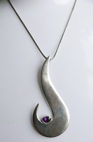 Vintage Sterling Silver 925 Mod Design Blue Purple Drop Pendant Necklace 24" - 13,34g