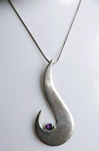 Vintage Sterling Silver 925 Mod Design Blue Purple Drop Pendant Necklace 24" - 13,34g