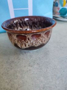 Kernewek Pottery Dark Brown Honeycomb Drip Glaze Small Bowl, Sugar Bowl Handmade Studio Pottery Cornish Ware (Fosters) Pottery