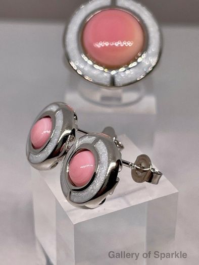 Queen Conch Shell Ring and  Stud Push Post Earring in Rhodium Overlay Sterling Silver