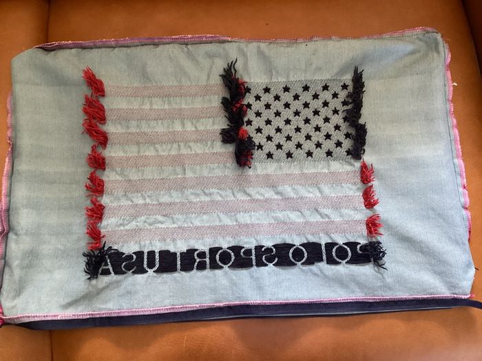 Vintage Polo Sport Ralph Lauren Flag Pillow Cover 25x15 Oversized Lumbar Woven Jacquard Intarsia Americana Throw Pillow 1990s