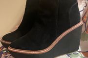 Black Suede Wedge Ankle Boots