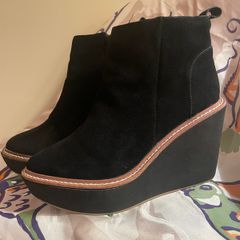 Black Suede Wedge Ankle Boots