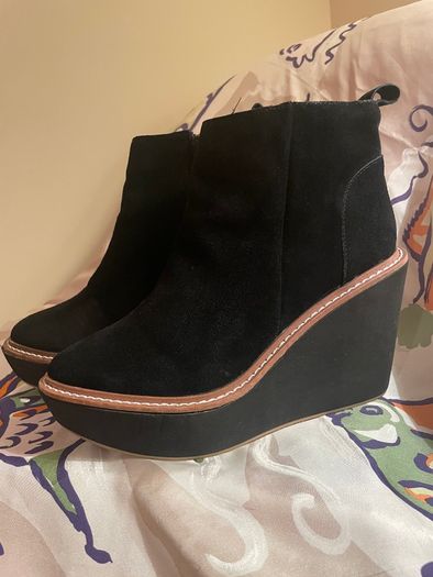 Black Suede Wedge Ankle Boots