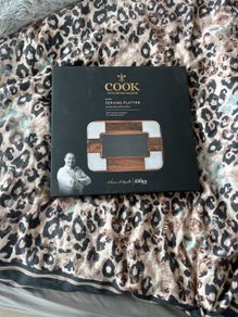 Serving platter - ceramic & wood