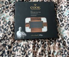 Serving platter - ceramic & wood