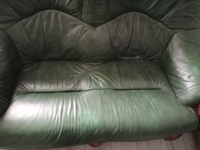 Calfskin Patent leather couches in deep green