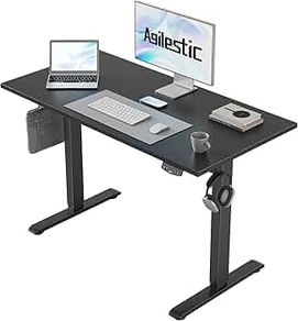 Electric Standing Desk, 120 x 60 cm Height Adjustable Sit Stand Desks with Splice Board and Memory Smart Pannel, Home Office Desk, Black