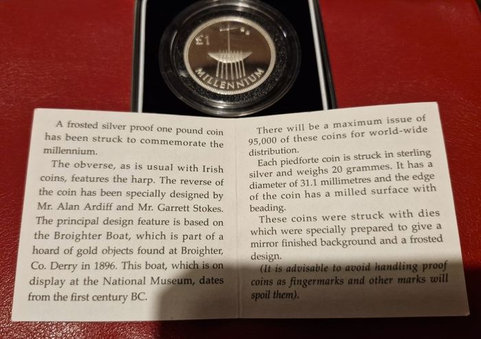 Ireland Piedforte Silver Proof 2000 Millennium 1 Pound Coin in Original Case with COA