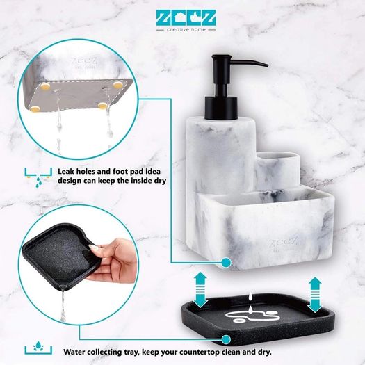 Brand New zccz Dish Soap Dispenser with Compartments for Sponges and Brushes,