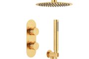 Clearance: Quantum Oura Brushed gold twin outlet Concealed Shower Valve Kit
