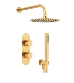 Clearance: Quantum Oura Brushed gold twin outlet Concealed Shower Valve Kit