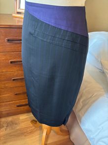 Quin and Donnelly Black with purple pin stripe and panel skirt