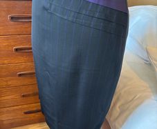 Quin and Donnelly Black with purple pin stripe and panel skirt