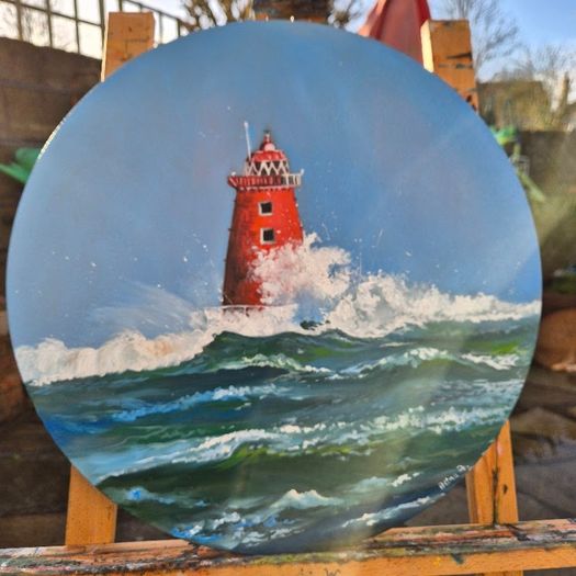 Storm Bram at Poolbeg Lighthouse | Oil Painting on canvas