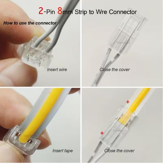 10pcs of LED Strip Connectors, Transparent Solderless LED Adapter Connectors Suitable for Strip Lights, Featuring Seamless Track Lighting Connectors (2 Pins, 8 Mm)