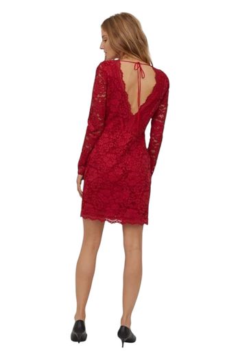 H&M red lace long sleeve V-neck mini dress size UK 12