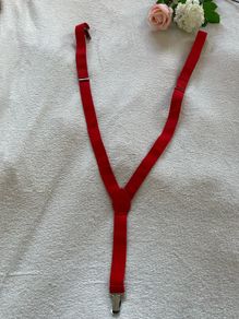 Red Suspenders Elastic Braces Adjustable Silver Clips Unisex Cosplay Costume