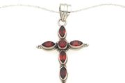 Vintage 925 Sterling Silver &amp; Garnets Cross Necklace