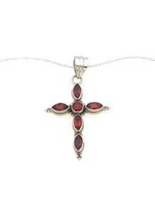 Vintage 925 Sterling Silver & Garnets Cross Necklace
