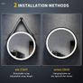 600mm Round LED Bathroom Mirror with Black Frame & Leather Strap, Touch Sensor, Anti-Fog, Dimmable 3-Colour Lighting Image 3