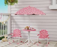 Kids Patio Table and Chair Set, Kids Garden Furniture with Umbrella, 4-Piece Bistro Set for Garden, Pink