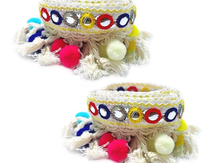 Brand New Anyasen fringe ribbon 2 pieces tassel ribbon colorful pompoms ribbon bobble ball