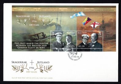 2016 Isle of Man Centenary of the Battle of Jutland Commemorative Stamps Miniature Sheet First Day Cover (FDC)