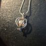18k White Gold Plated Heart-cage Pearl Pendant Snake Chain Image 2