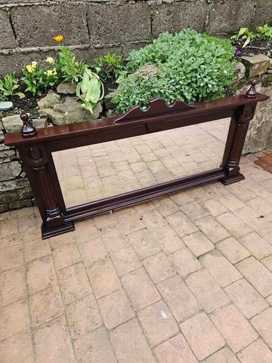 Large antique mahogany overmantle mirror
