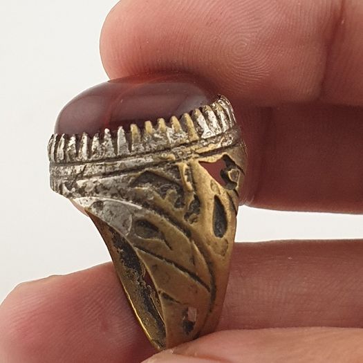 Ancient Brass Handmade With  Eyes Agate Gemstone Ring