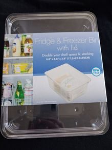 Brand New Stackable Fridge & Freezer Bin - Lid & Bin - Size - 17.2cm x 22.3cm x 10cm - RRP - 10.99
