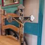 Vintage West Germany Standing Metal Crucifix Altar Table Cross Mid Century INRI Image 2