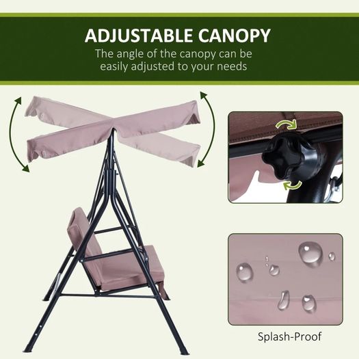 Outsunny 3-Person Porch Swing with Stand, Outdoor Swing for Patio Porch with Adjustable Tilt Canopy & Comfortable Swing Bench-Style Seat, Steel Frame (FREE POSTAGE)