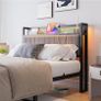 Single Bed Frame with Upholstered Headboard, No Box Spring Needed Wooden Storage Headboard Shelf, 3ft Upholstered Bed Frame with Charging Station/USB Ports and LED Lights (Gray Single Bed) Image 3